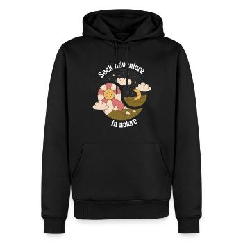 Cherchez l’aventure dans la nature Conceptions rétro de la nature - Sweat à capuche Premium bio Homme - noir - Devant - Nico (187cm)
