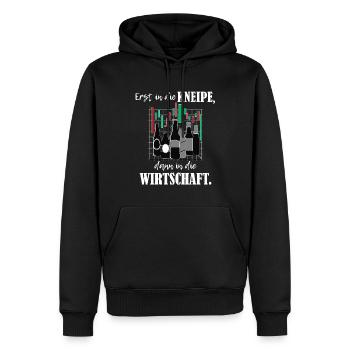Erst Kneipe, dann Wirtschaft BWL-Studium - Männer Premium Bio Hoodie - Schwarz - Vorne - Nico (187cm)