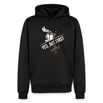 Coffee lover! Yes, but first a coffee! - Men’s Premium Organic Hoodie - black - Front - Nico (187cm)
