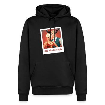 Vie de couple candauliste - Sweat à capuche Premium bio Homme - noir - Devant - Nico (187cm)