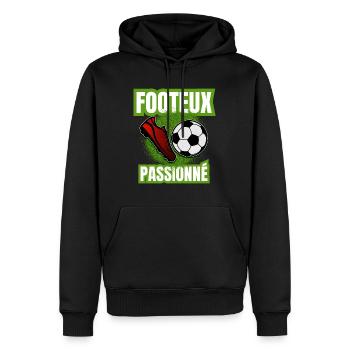 footeux passionné - Sweat à capuche Premium bio Homme - noir - Devant - Nico (187cm)
