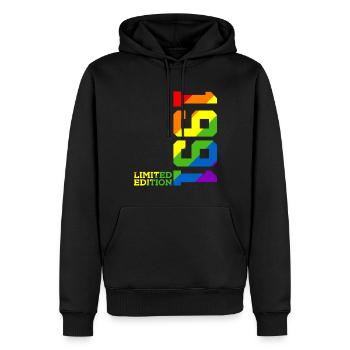 LGBTQ 1991 REGENBOGEN QUEER 35. GEBURTSTAG PRIDE - Männer Premium Bio Hoodie - Schwarz - Vorne - Nico (187cm)