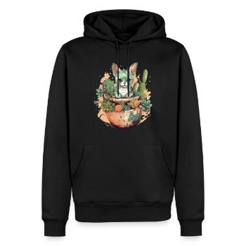 Chat en pot de téracotta avec cactus - Sweat à capuche Premium bio Homme - noir - Devant - Nico (187cm)