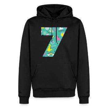 Numéro 7 anniversaire personnalisé - Sweat à capuche Premium bio Homme - noir - Devant - Nico (187cm)