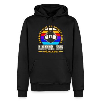Level 28 - Men’s Premium Organic Hoodie - black - Front - Nico (187cm)