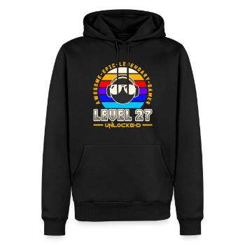 Level 27 - Men’s Premium Organic Hoodie - black - Front - Nico (187cm)