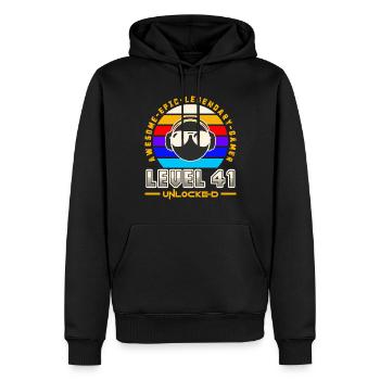 Level 41 - Men’s Premium Organic Hoodie - black - Front - Nico (187cm)