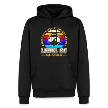 Level 60 - Sweat à capuche Premium bio Homme - noir - Devant - Nico (187cm)