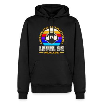 Level 69 - Sweat à capuche Premium bio Homme - noir - Devant - Nico (187cm)
