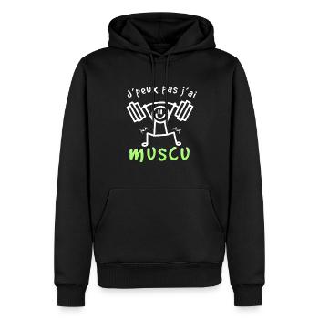 J'Peux Pas J'ai Muscu - Sweat à capuche Premium bio Homme - noir - Devant - Nico (187cm)