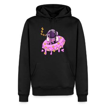 Niedlicher Baby-Astronaut, der auf Donut-Cartoon schläft - Männer Premium Bio Hoodie - Schwarz - Vorne - Nico (187cm)