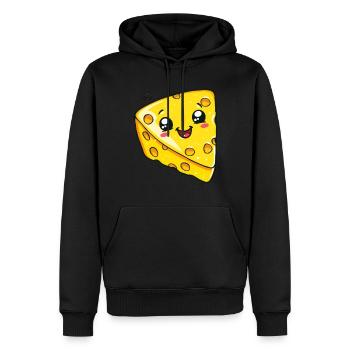 Morceau de fromage kawaii avec un visage amusant - Sweat à capuche Premium bio Homme - noir - Devant - Nico (187cm)
