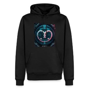 Signe du zodiaque Gémeaux à l’ère cyberpunk Avenir - Sweat à capuche Premium bio Homme - noir - Devant - Nico (187cm)