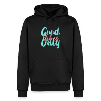 ondes positives, message bonnes ondes, attitude - Sweat à capuche Premium bio Homme - noir - Devant - Nico (187cm)