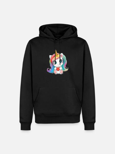Unicorno e cuore - Unicorno per bambini, idea regalo per bambini - Felpa con cappuccio ecologica premium da uomo - nero
