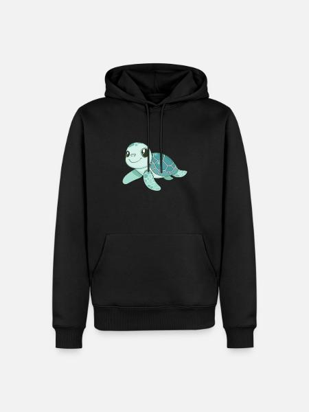 simpatica tartaruga marina, disegno di tartaruga marina - Felpa con cappuccio ecologica premium da uomo - nero