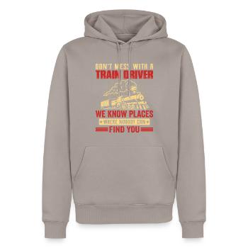 Conducteur de train, contrôle de locomotive, passionné de rail - Sweat à capuche Premium bio Homme - taupe - Devant - Nico (187cm)