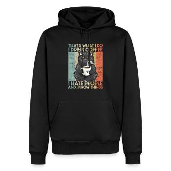 Drink Coffee I Hate People and i know things Katze - Männer Premium Bio Hoodie - Schwarz - Vorne - Nico (187cm)