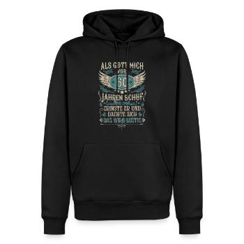 Als Gott mich vor 60 Jahren schuf 60. Geburtstag - Männer Premium Bio Hoodie - Schwarz - Vorne - Nico (187cm)