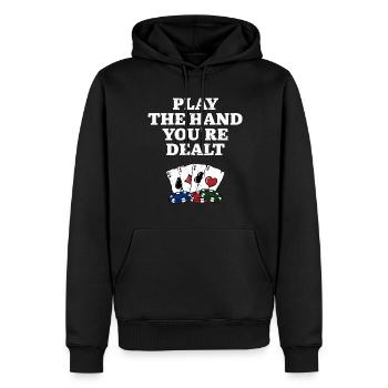Jouez la main qui vous est distribuée Jeux de cartes Carte de poker - Sweat à capuche Premium bio Homme - noir - Devant - Nico (187cm)
