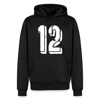 12 Zahl Trikot - Männer Premium Bio Hoodie - Schwarz - Vorne - Nico (187cm)