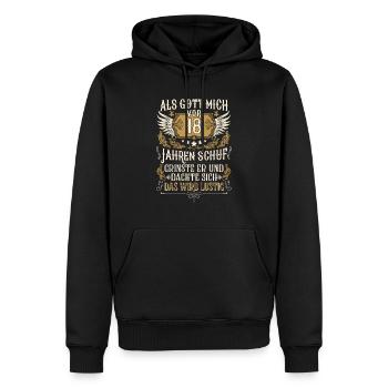 Als Gott mich vor 18 Jahren schuf 18. Geburtstag - Männer Premium Bio Hoodie - Schwarz - Vorne - Nico (187cm)