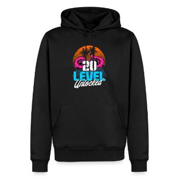 Niveau 20 Débloqué 20ème anniversaire Gamer 80s rétro - Sweat à capuche Premium bio Homme - noir - Devant - Nico (187cm)