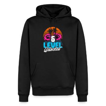 Level 6 Unlocked 6th Birthday Gamer 80s retro - Men’s Premium Organic Hoodie - black - Front - Nico (187cm)