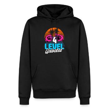 Level 4 Unlocked 4th Birthday Gamer 80s retro - Men’s Premium Organic Hoodie - black - Front - Nico (187cm)