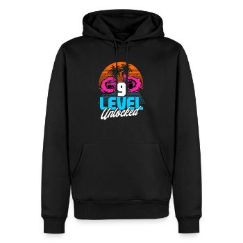 Level 9 Unlocked 9. Geburtstag Gamer 80er retro - Männer Premium Bio Hoodie - Schwarz - Vorne - Nico (187cm)