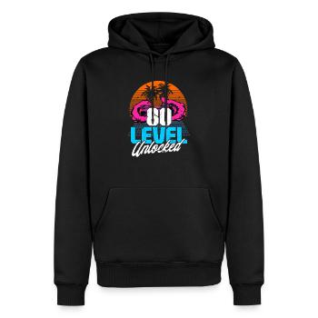 Niveau 80 Débloqué 80ème anniversaire Gamer 80s rétro - Sweat à capuche Premium bio Homme - noir - Devant - Nico (187cm)