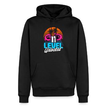 Level 11 Unlocked 11th Birthday Gamer 80s retro - Men’s Premium Organic Hoodie - black - Front - Nico (187cm)