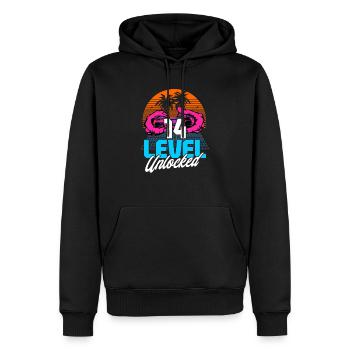 Level 14 Unlocked 14th Birthday Gamer 80s retro - Men’s Premium Organic Hoodie - black - Front - Nico (187cm)