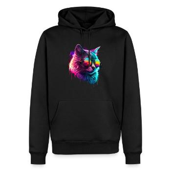 Cat Vaporwave Esthétique Rétro - Sweat à capuche Premium bio Homme - noir - Devant - Nico (187cm)