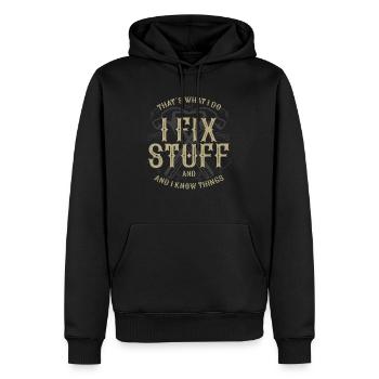 thats what i do i fix stuff and i know things - Männer Premium Bio Hoodie - Schwarz - Vorne - Nico (187cm)