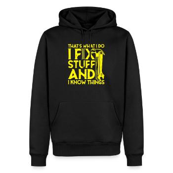 thats what i do i fix stuff and i know things - Männer Premium Bio Hoodie - Schwarz - Vorne - Nico (187cm)