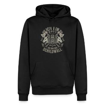 Ich bin nicht dick ich bin der Schildwall Wikinger - Männer Premium Bio Hoodie - Schwarz - Vorne - Nico (187cm)