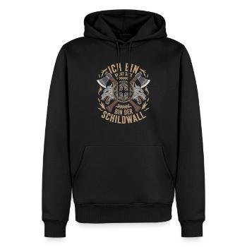 Ich bin nicht dick ich bin der Schildwall Wikinger - Männer Premium Bio Hoodie - Schwarz - Vorne - Nico (187cm)