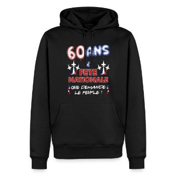 Anniversaire 60 ans Juillet Fête Nationale - Sweat à capuche Premium bio Homme - noir - Devant - Nico (187cm)