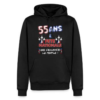 55 Ans Juillet Fête Nationale Homme Ou Femme - Sweat à capuche Premium bio Homme - noir - Devant - Nico (187cm)