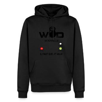 Le Wod M'Appelle Sport Entrainement Humour Homme - Sweat à capuche Premium bio Homme - noir - Devant - Nico (187cm)