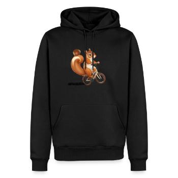 cute squirrel riding a bike - Sweat à capuche Premium bio Homme - noir - Devant - Nico (187cm)