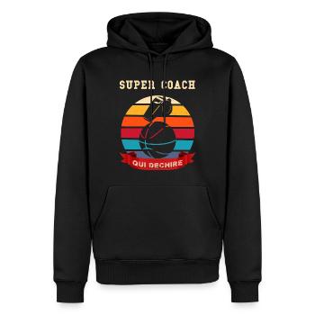 Super Coach Qui Déchire Humour Basket Homme - Sweat à capuche Premium bio Homme - noir - Devant - Nico (187cm)
