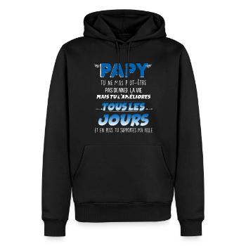 Papy Merci D'être Là Cadeau Tendre Grand-Père - Sweat à capuche Premium bio Homme - noir - Devant - Nico (187cm)