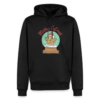 Joyeux Catmas - Noël, chat en boule à neige - Sweat à capuche Premium bio Homme - noir - Devant - Nico (187cm)