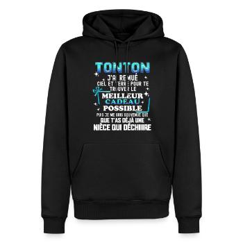 Tonton Cadeau Humour Nièce Message Drôle Famille - Sweat à capuche Premium bio Homme - noir - Devant - Nico (187cm)