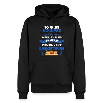 Cadeau homme humour basketball ballon de basket - Sweat à capuche Premium bio Homme - noir - Devant - Nico (187cm)