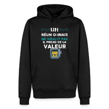 Homme Réunionnais Humour pour Amie Ou Collègue - Sweat à capuche Premium bio Homme - noir - Devant - Nico (187cm)