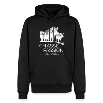 Chasse Aux Sangliers Passion Cadeau Homme Chasseur - Sweat à capuche Premium bio Homme - noir - Devant - Nico (187cm)
