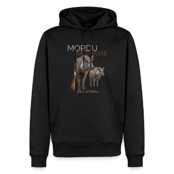 Mordu De Chasse Saison Homme Chasseur de Sanglier - Sweat à capuche Premium bio Homme - noir - Devant - Nico (187cm)